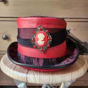 Red and Black Lace Steampunk Top Hat